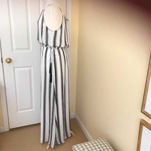 NWOT Loft Black & White Stripe Medium Tall Maxi Dress - Picture 2 of 11